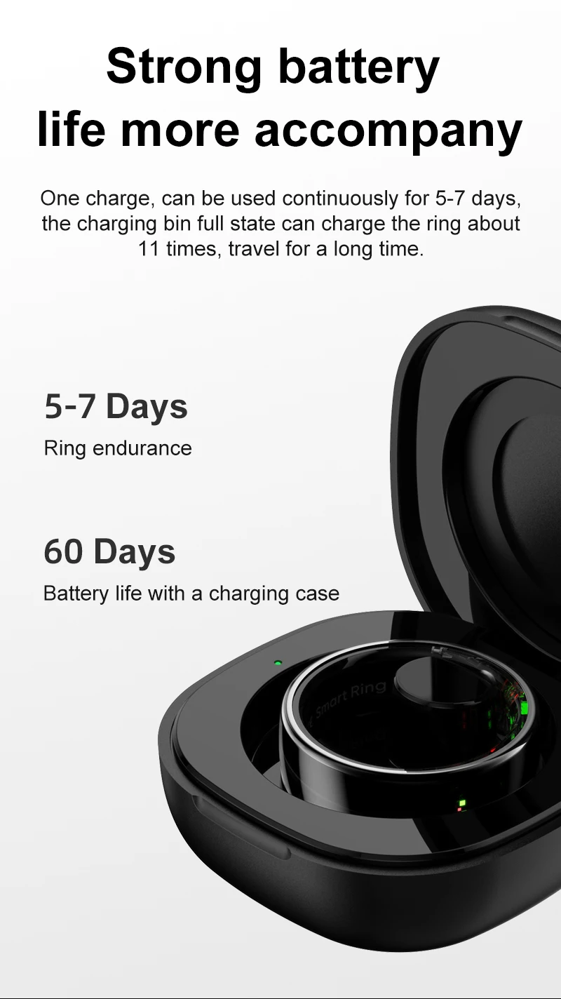 New R08 Smart Ring With Charging Case Smart Touch Screen Health Monitor Sports Fitness Tracker IP68 5ATM Waterproof Smart Ring