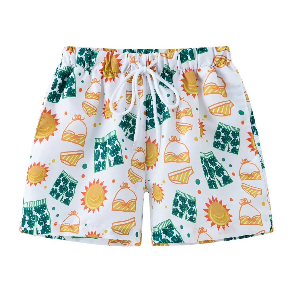 OVTRB Kids Boy Swim Shorts Pull-on Summer Graphic Shorts Little Boys Beach Short Pants Drawstring Knee Length Bathing