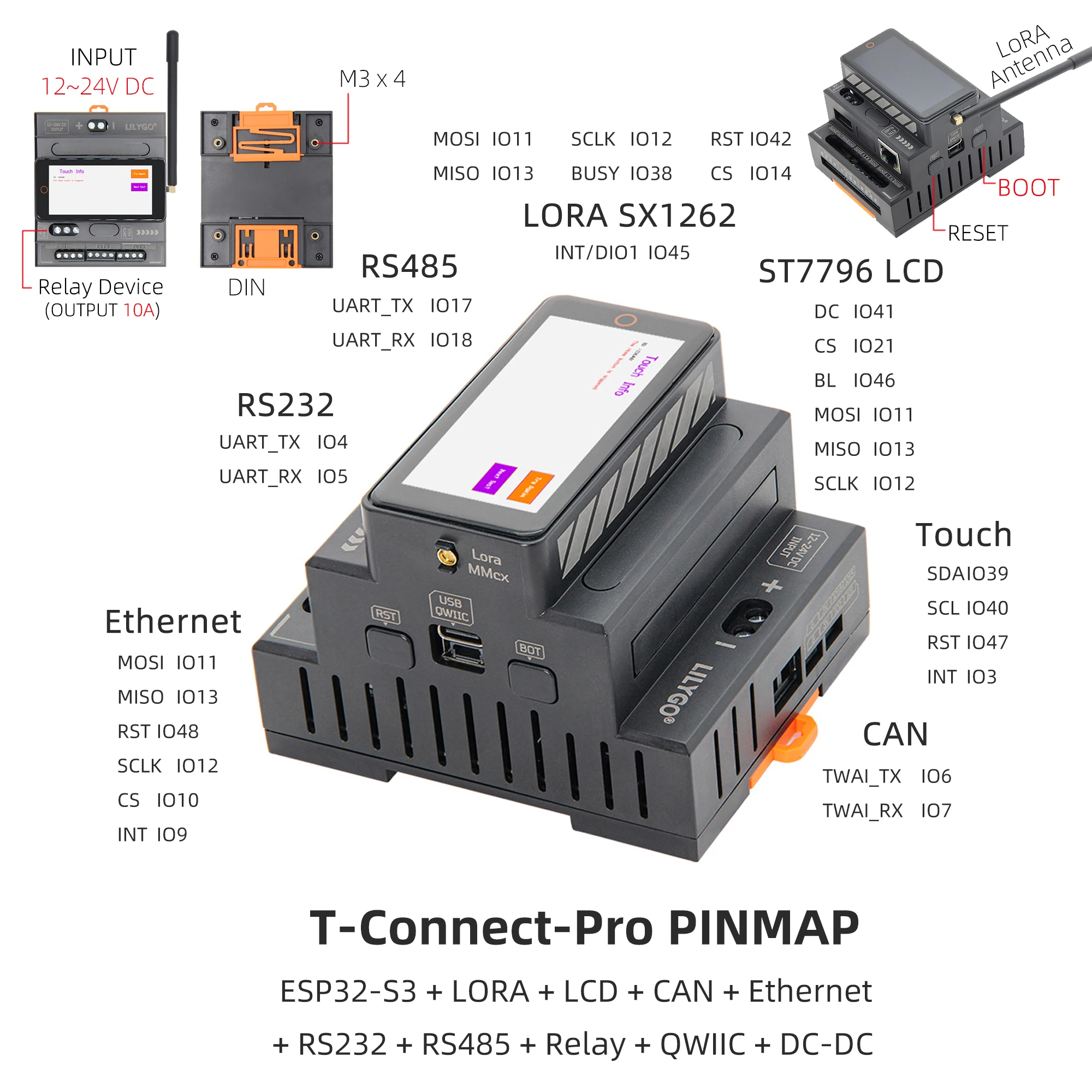 ® T-Connect-Pro ESP32-S3 LoRa Industrial Control Development Board Onboard RS485
