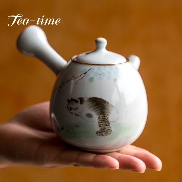 Ceramic kyusu teapot cute cat tea pot chinese kung fu tea set 250ml