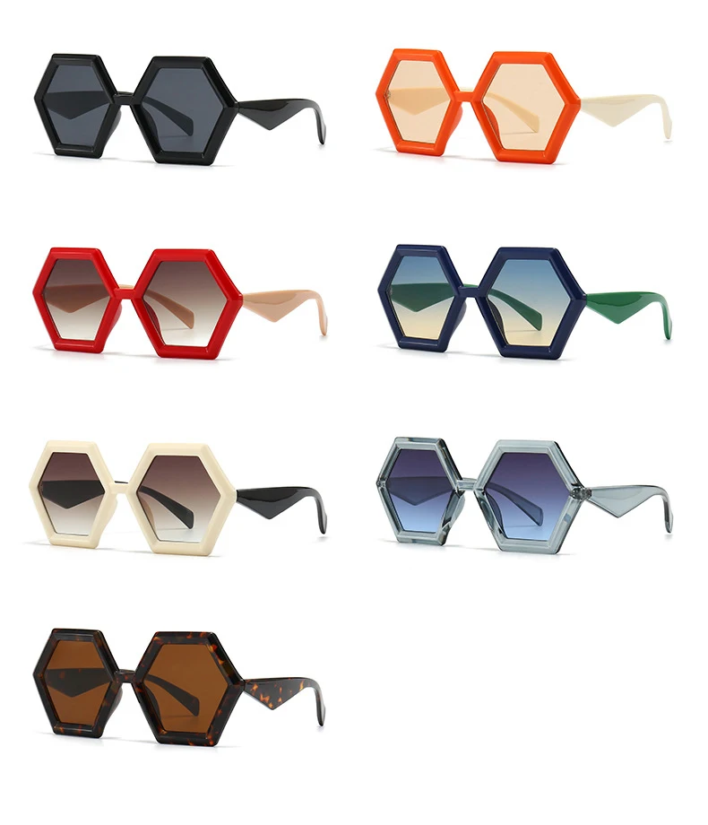 56880 neue Polygon Farbverlauf Sonnenbrille Frauen Mode große Retro Sonnenschutz Spiegel im Freien Schutzschirme uv400 – Detail 4