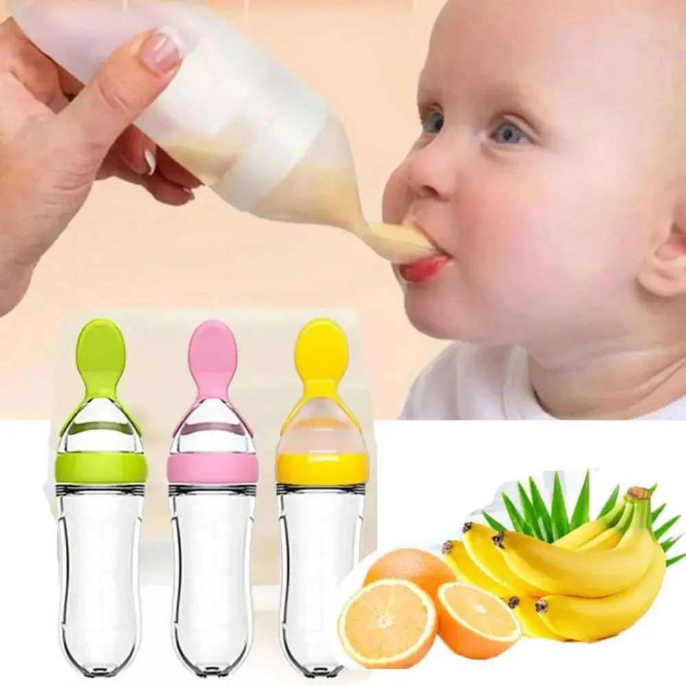 

Silicone Baby Bottle With Spoon Infant Squeeze Spoon for Food Supplement Rice Cereal Milk Feeding Cups