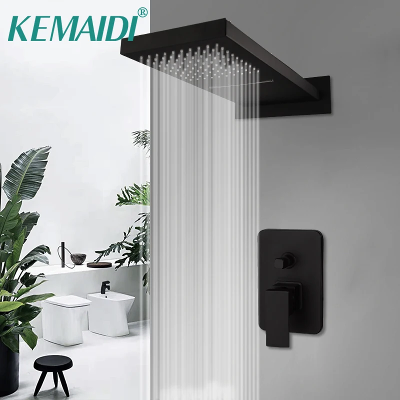 Kemaidi Matte Black Badkamer Douche Kraan Muur Gemonteerde Grote Regendouche W/ Mixer Set Zonder