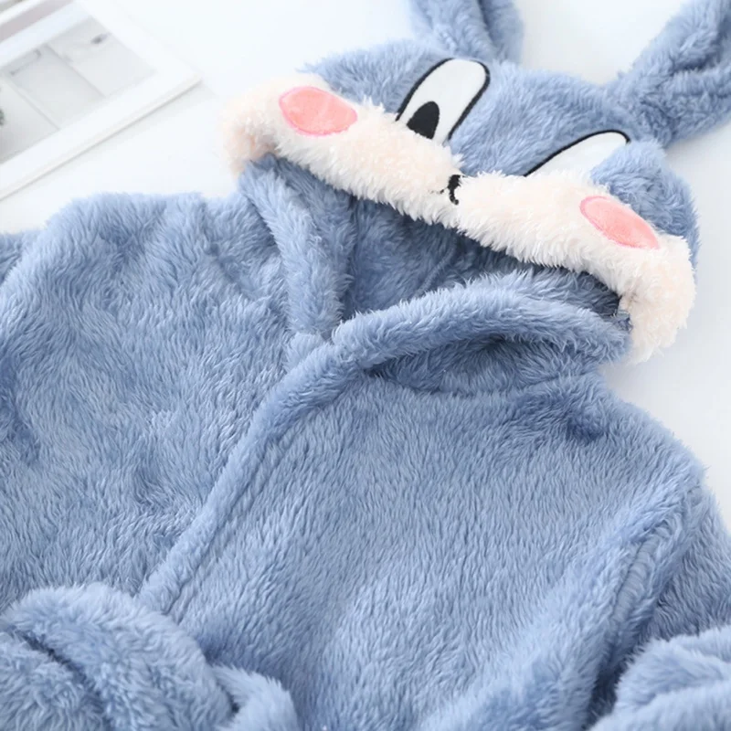 Autumn Winter Kids Hooded Bathrobe Baby Bath Robes Boys Girls Cute Cartoon Rabbit Flannel Pajamas Long Sleeve Towel Robe flannel pajamas child bathrobe kids robe