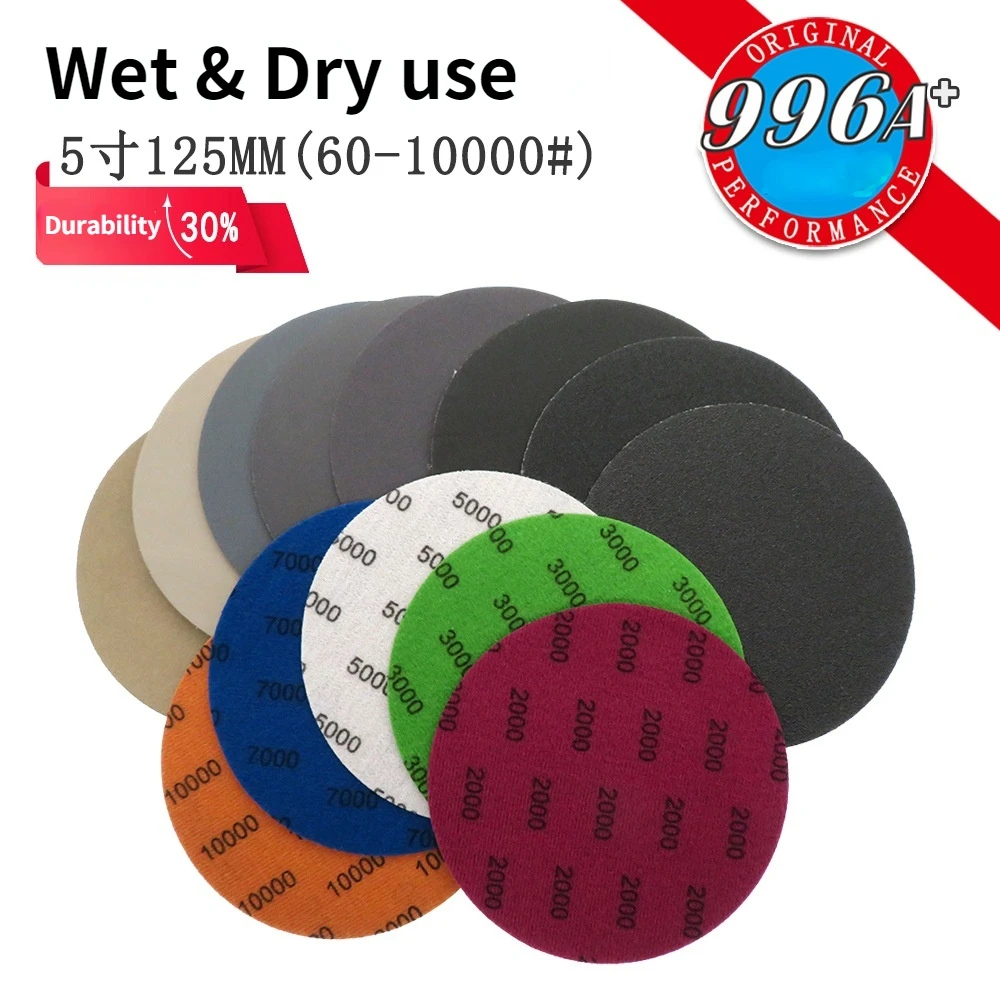 50pcs 5inch 996a+ Sandpaper Wet&dry Sand Paper Assortment Hook Loop