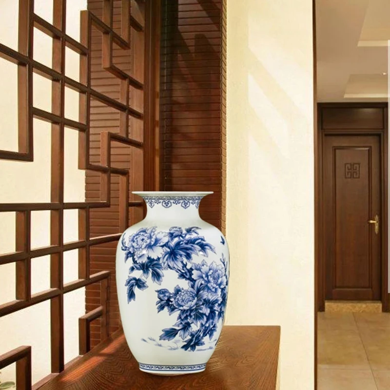 Elegant Jingdezhen Blue and White Porcelain Vases Fine Bone China Vase Peony Decorated High Quality Ceramic Vase 5