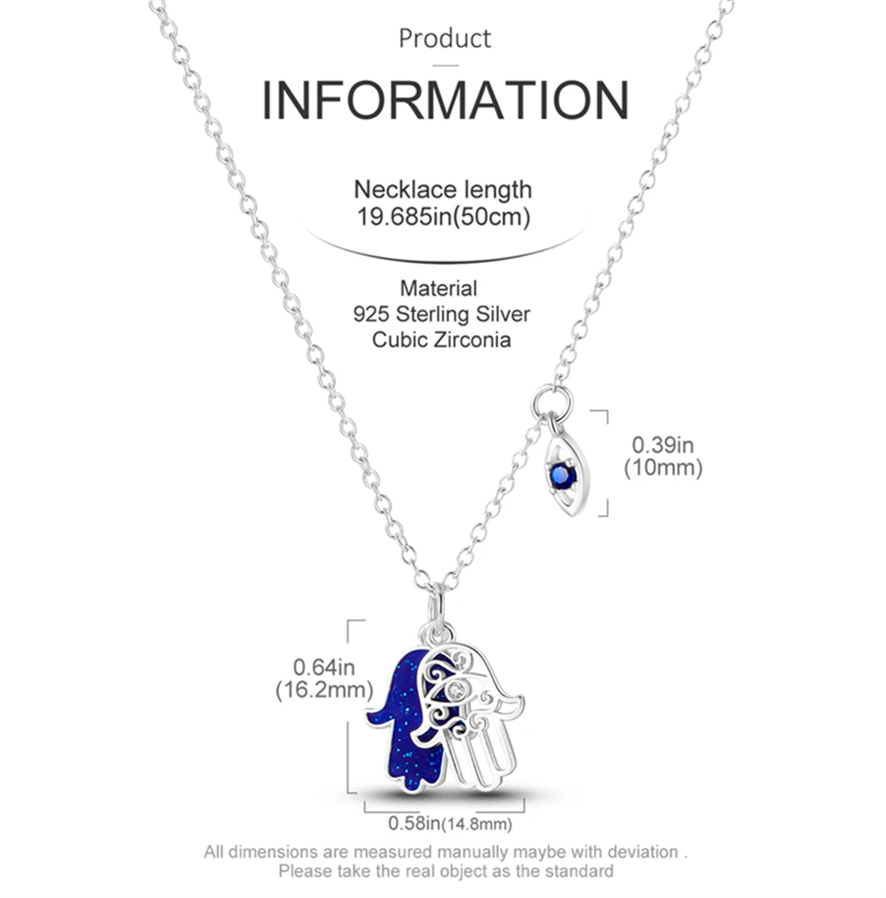 CYCUFF 925 Sterling Silver Necklace Faram Hand Pendant Necklace For Women Engagement Wedding Party Birthday Gift Silver Jewelry