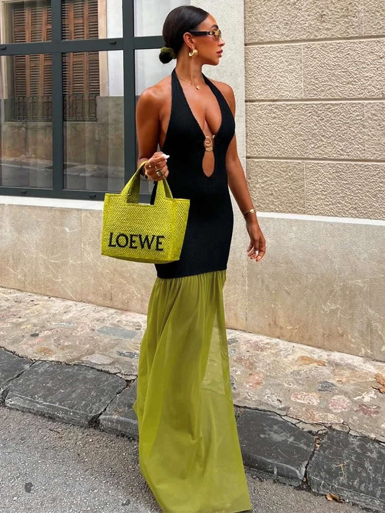 Wmstar Dresses for Women Solid Backless Sleeveless Hollow Out Maxi Dresses Elegant Summer Clothes Wholesale Dropshipping 2025