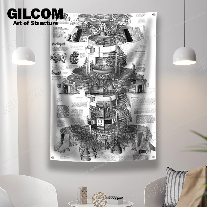 Schema Della Struttura Banner Flag High-Tech Astronave Satellite Space Shuttle Lunar Rover Poster Design Vintage Chart Garage Club