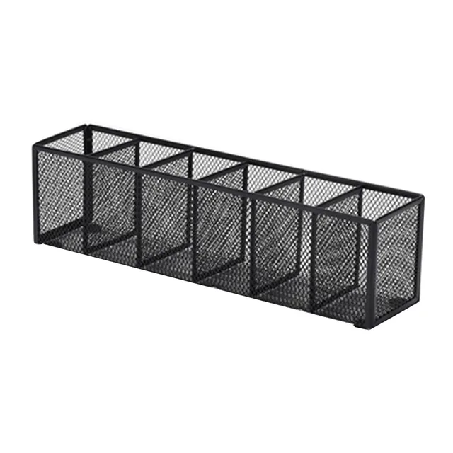 Simple 3/4/5/6 Grids Metal Mesh Desk Organizer Rectangle Durable Pen Holder Cosmetics Brush Storage Box Office Home Supplies 1