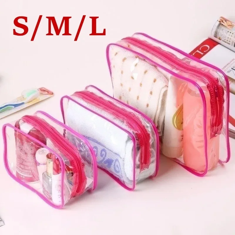 Wash Bag Women Zip Pouch Transparent Waterproof PVC Clear Makeup Cosmetic Bag Toiletry Bags Makeup Organizers 2