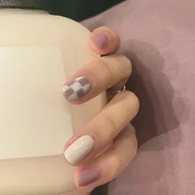 

White Powder Splicing Checkerboard Nail Enhancement Wearing Nail Piece Nail Piece Removable Nail Patch Finished Nail