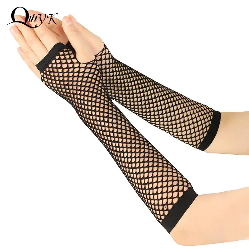 

1pair Fashion Sexy Long Coarse Mesh Fishnet Fingerless Gloves Party Wear Girls Punk Goth Dance Mesh Gloves