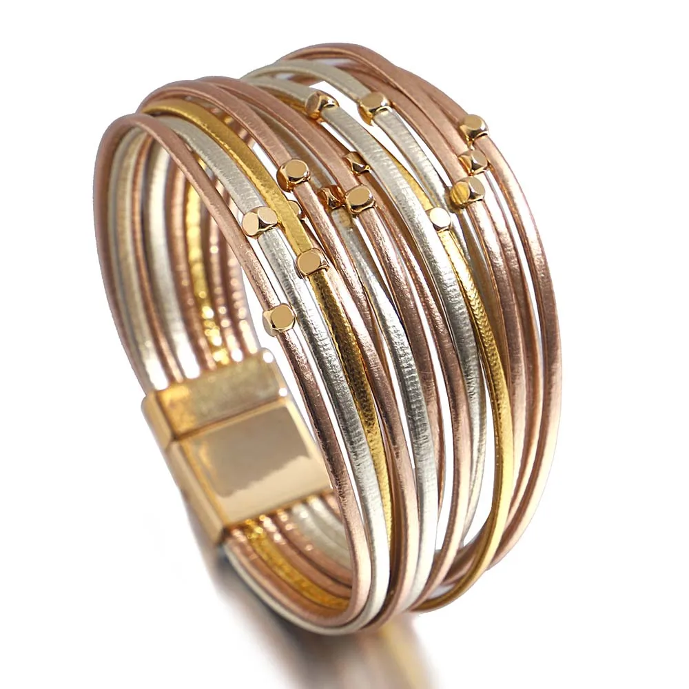 Bracciale Avvolgente In Ecopelle Stile Boho Con Cristalli – Multistrato Impilabile, Chiusura Resistente, 16 Colori - 2