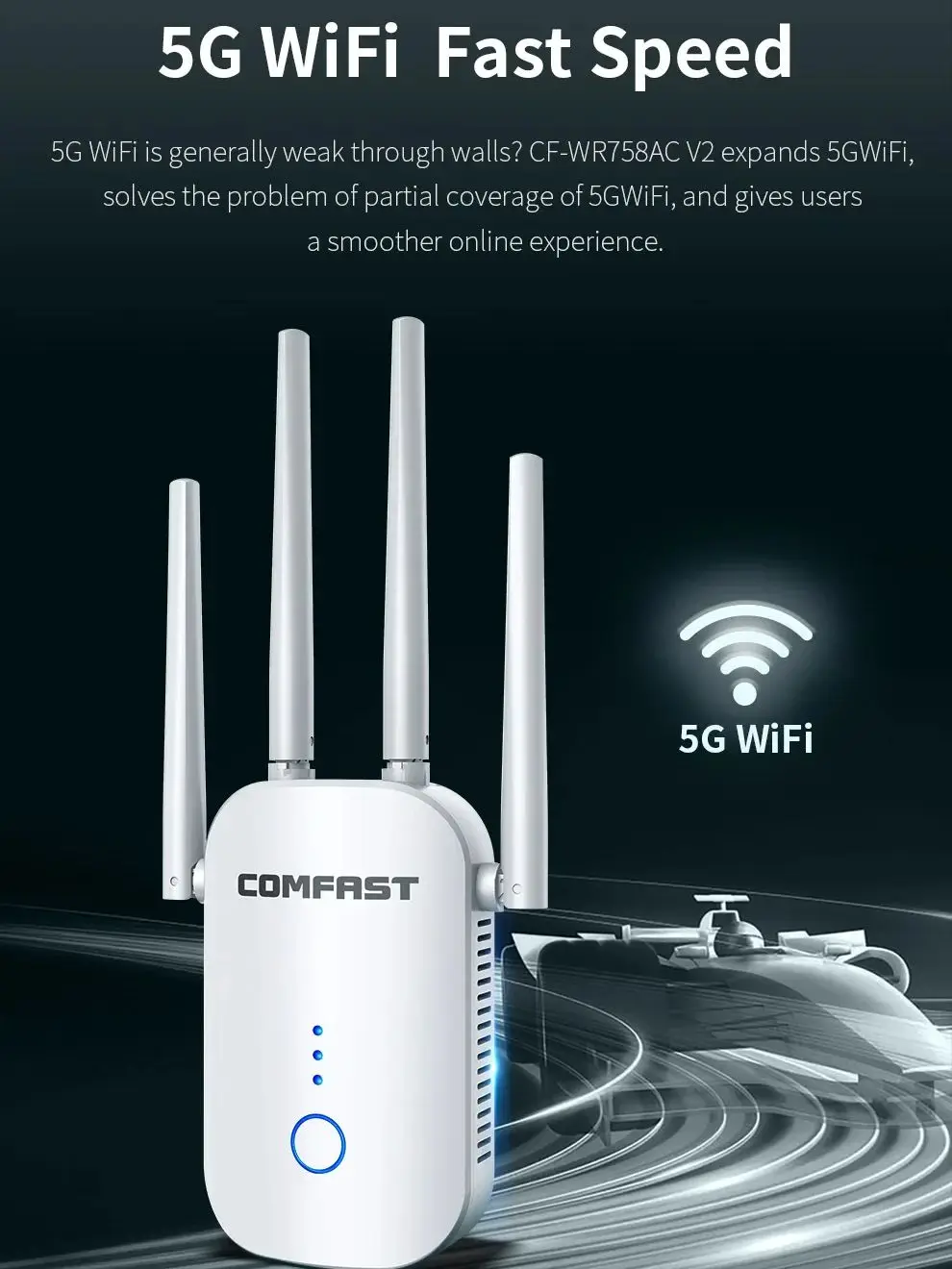 COMFAST-repetidor WiFi inalámbrico de 1200Mbps, extensor de rango