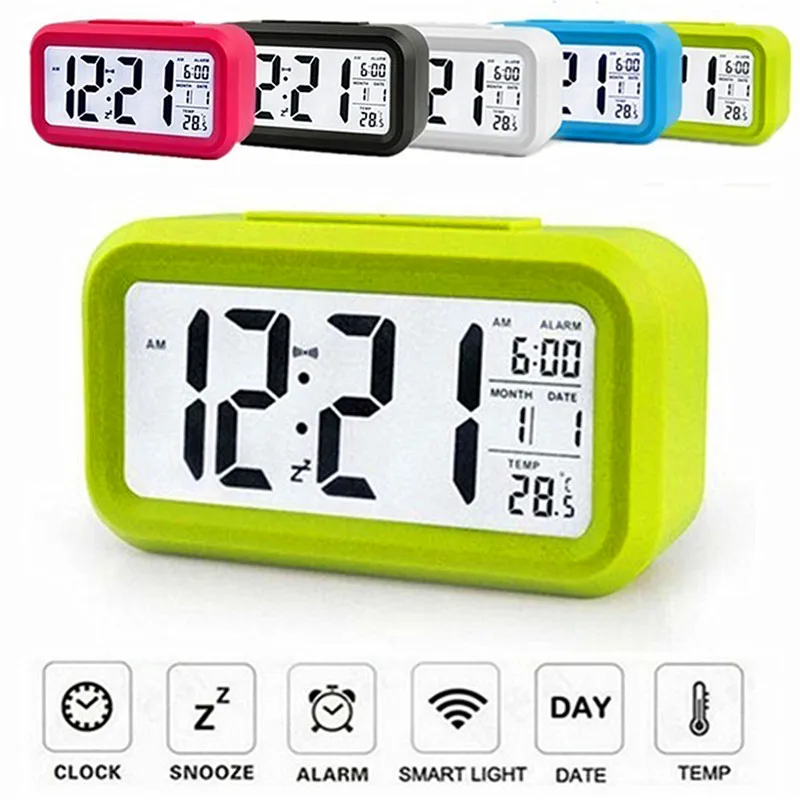 Large LED Backlight Display Clock Digital Alarm Clock Electronic Temperature For Home Office Travel Desktop Decor