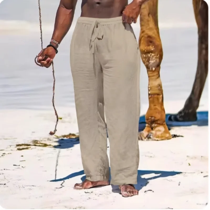 Pantalones De Lino Para Hombre, Largos Y Ligeros, Holgados, Para El Tiempo Libre, Para El Tiempo Libre, De Algodón, Pantalones De Pijama, Largos, Pantalones De Verano, Holgados, Con Cordón, Para El