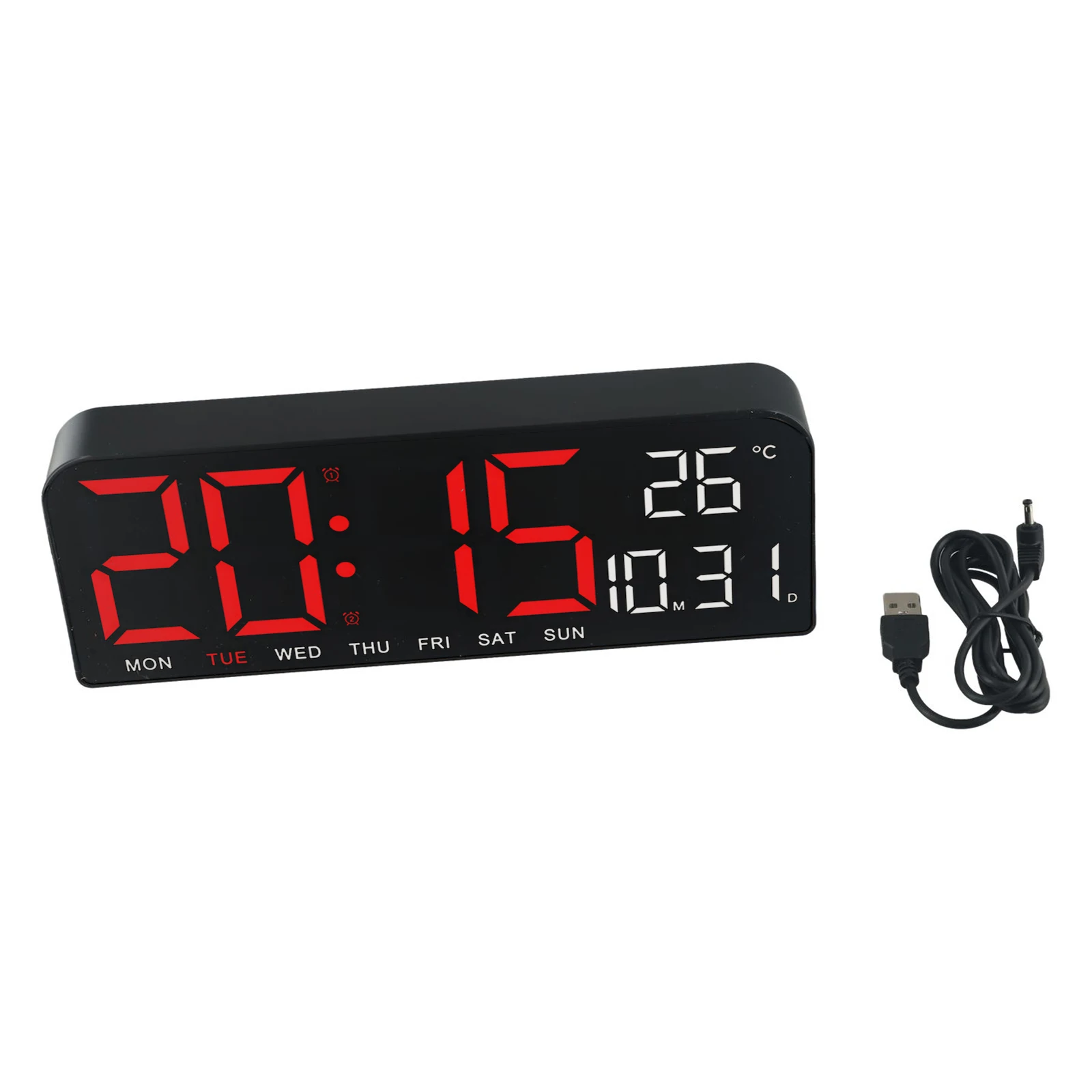 Modern Design Digital Wall Clock Alarm Clock With Timer Automatic Brightness Dimmer Date And Week Display Dual Alarm Function