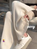 2024 Spring Japanese Style Maternity Woolen Trousers Side Split Button Fly Pregnant Woman Straight Pants Pregnancy Knitted Pants 1