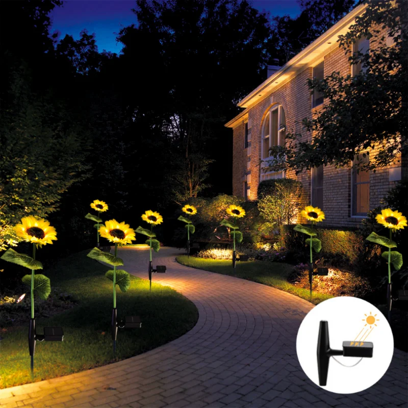 2023 Upgraded Sunflower Solar lawn Light Ground Outdoor Waterproof Garden Decoration Lamps Disk Pathway Yard Landscape Lighting