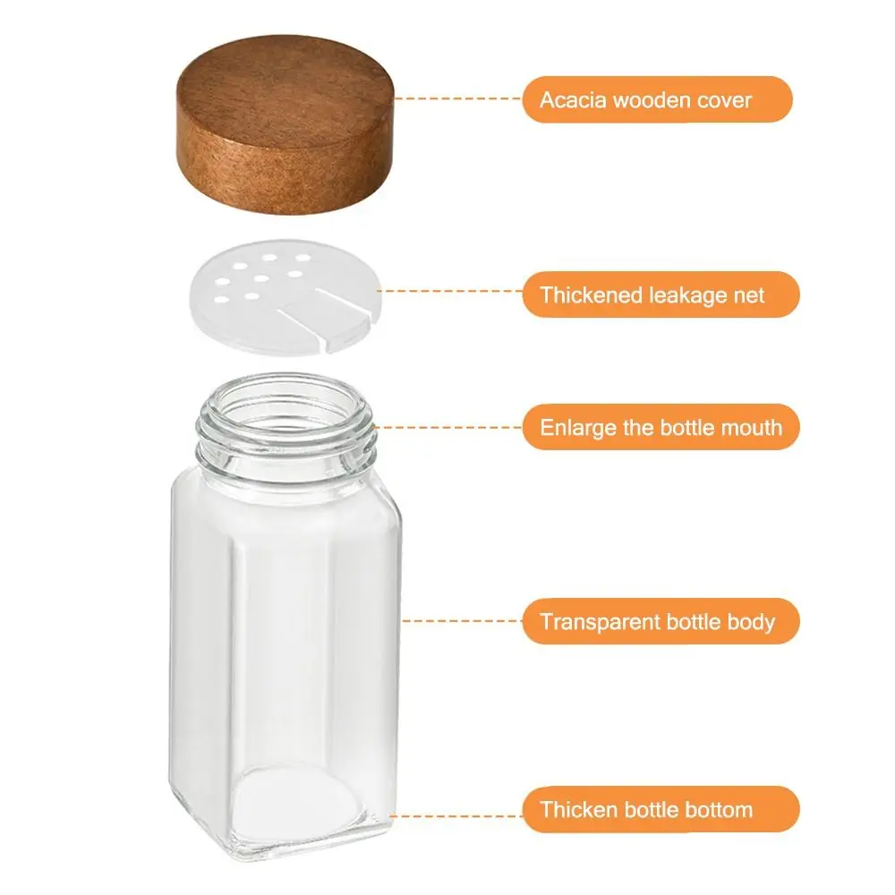 Transparent Storage Tank Glass Sealed Spice Jars Dispensing Bottles Storage Tool Square Spice Jar with Acacia Wood Lids 5