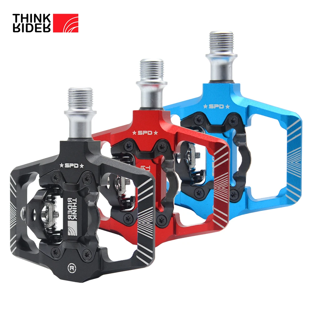 ThinkRider Bicycle Lock Pedal 2 In 1 With Free Cleat For SPD System MTB Road Aluminum Anti-slip Sealed Bearing Lock Accessories