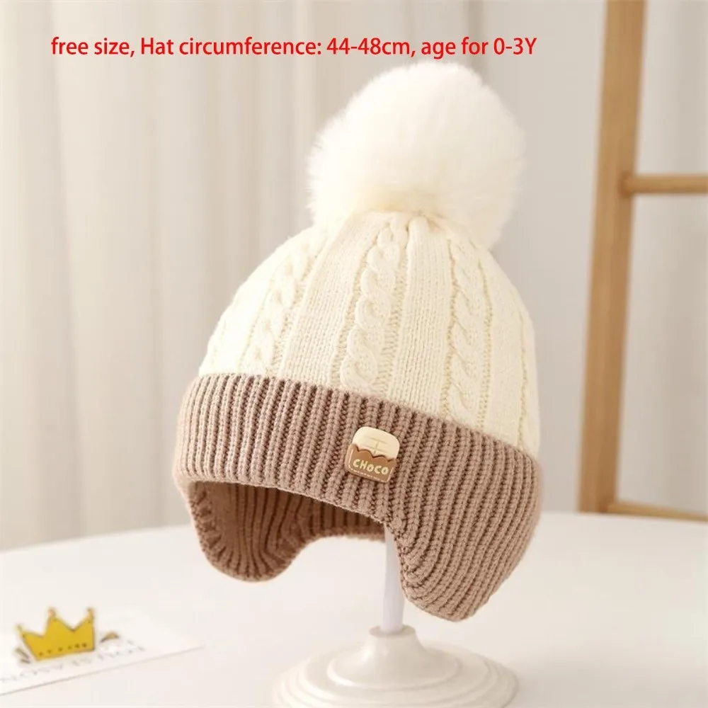 New Pompom Pullover Cap Knitted Windproof Beanie Hat Warm Coldproof Knitted Cap Autumn and Winter