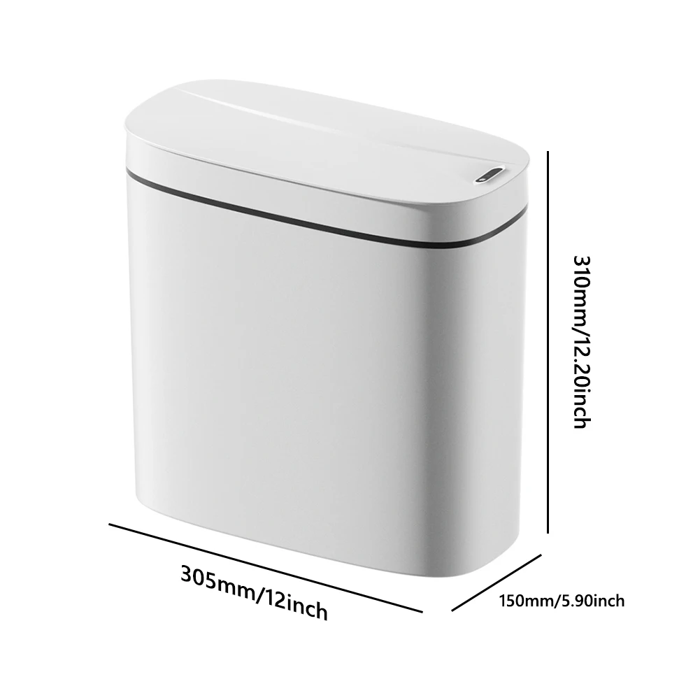 14L Intelligent Touchless Trash Can with Lid Wastebasket IPX5 Waterproof Electric Garbage Bin for Bathroom Kitchen Narrow Space