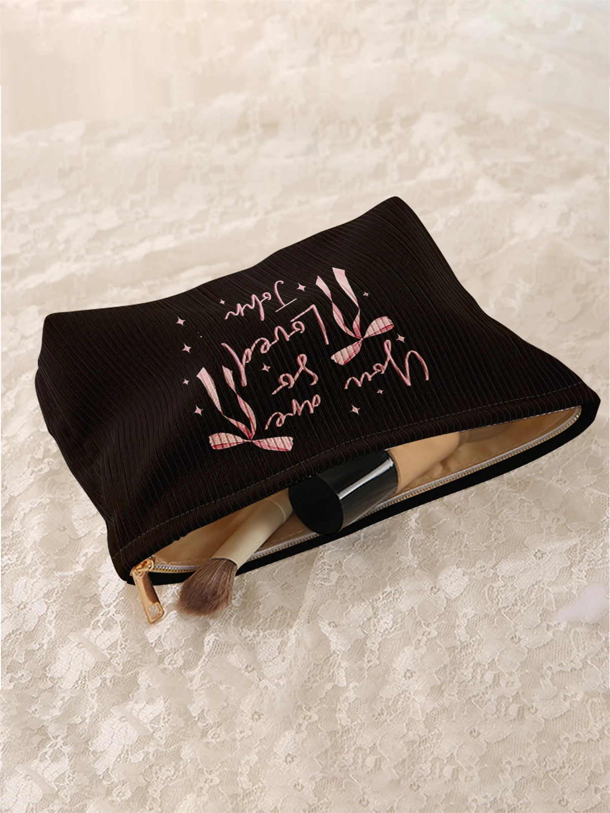 Butterfly pattern printed corduroy makeup bag, lightweight zipper makeup storage box, multifunctional bag with lining