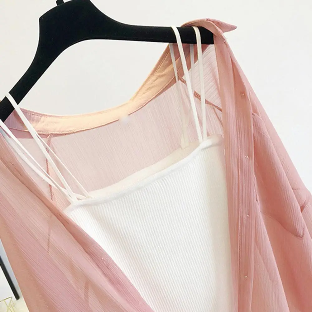 

Sun Protection Coat Women's Thin Anti-uv Long Sleeves Beach Cover-up Solid Color Loose Soft Casual Lapel Spring Summer for Sun