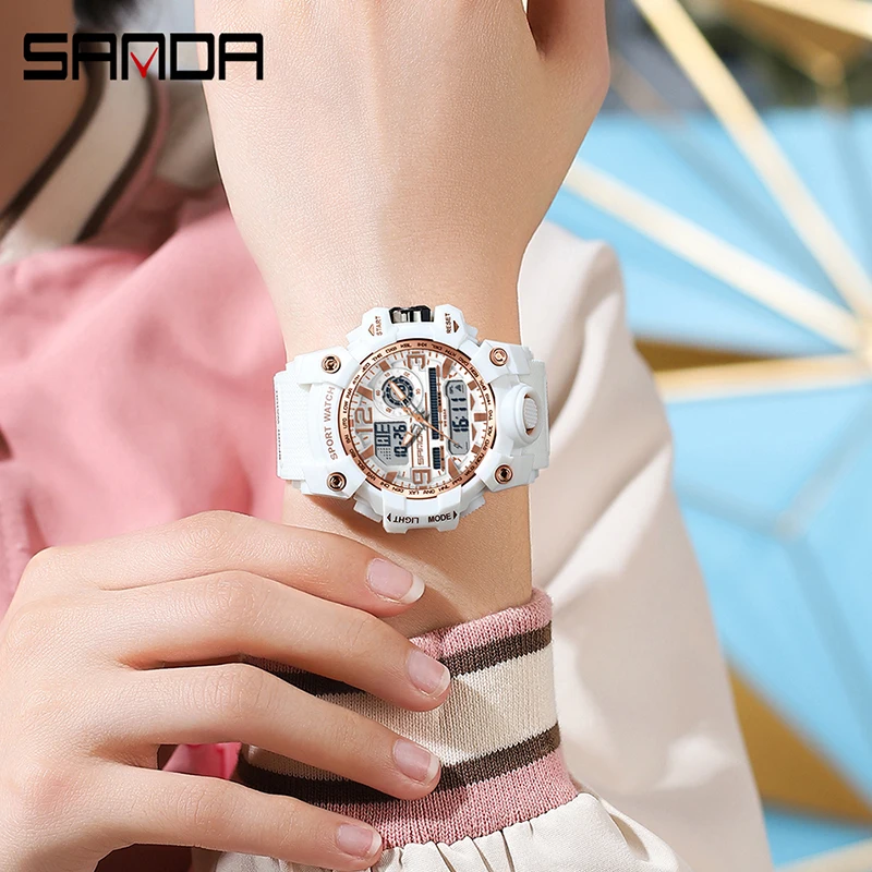 SANDA Brand G Style Ladies' Watches 50M Waterproof Outdoor Sports Military Quartz Watch For Women LED Digital Wristwatch Clock 6