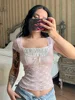 2025 New Retro Lace Tops Women y2k Gothic Sweety Shirts Short Sleeve Lace Square Neck Crop Tops and Blouses Summer Tshirt 3