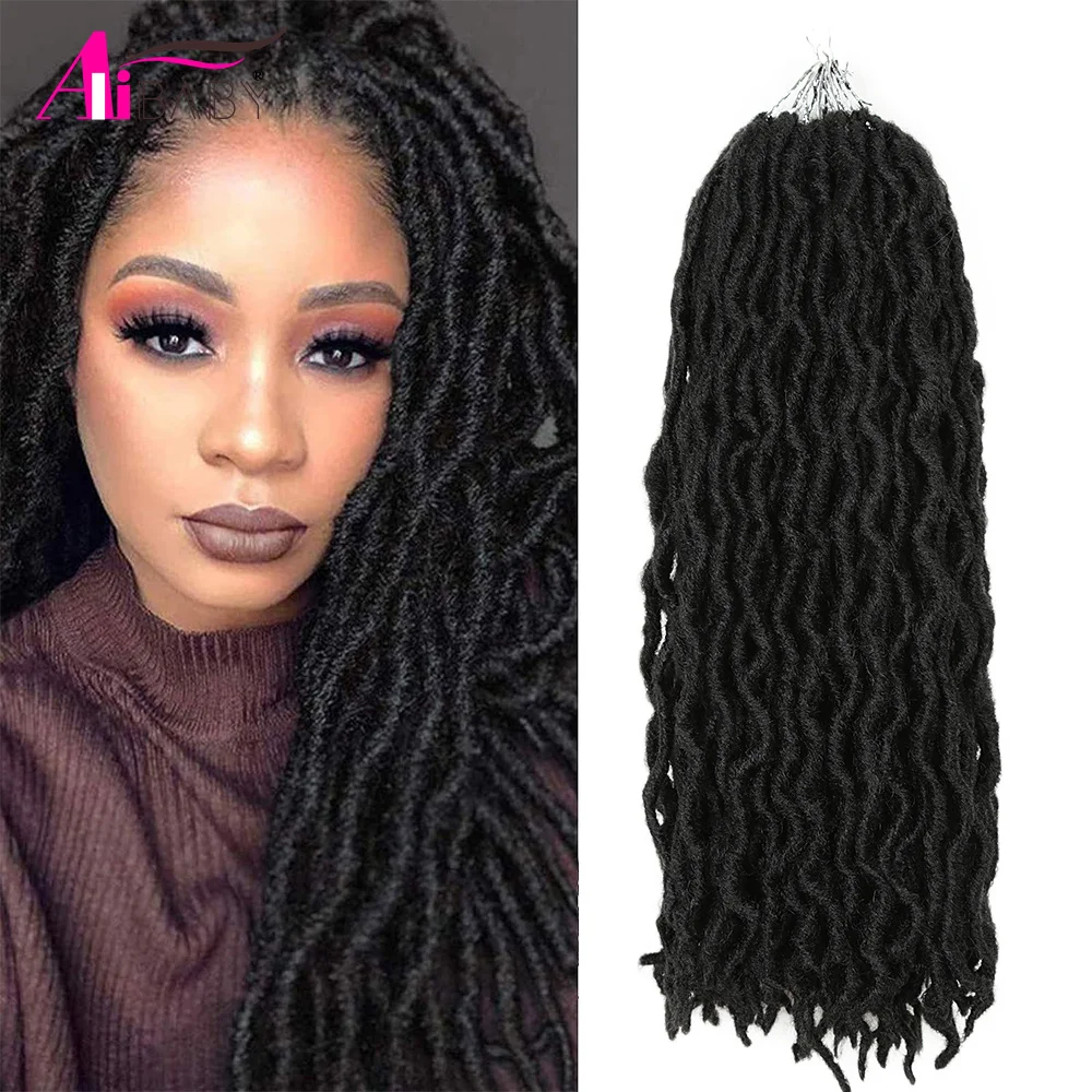 18 Inch Brown Goddess Faux Locs Wavy Gypsy Locs Ombre Crochet Dreadlocks Hair Synthetic Braiding Hair Extensions for Black Women