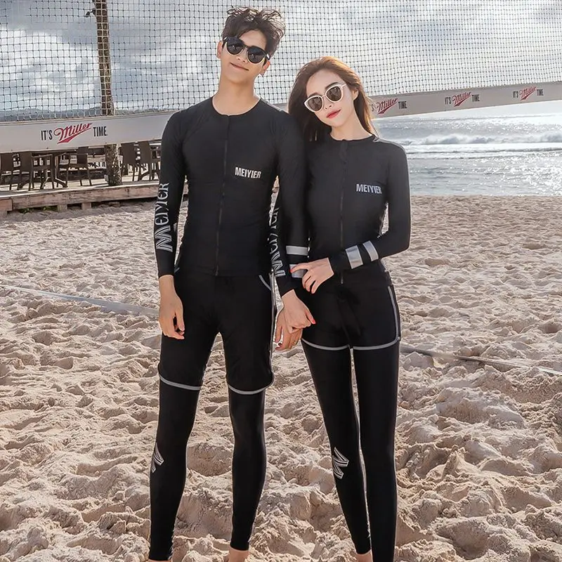 MEIYIER Brand Long Sleeve Swimsuit For Man Rash Guard UV 50+ Swim Surf Zip Shirt+Short+Pant Male Korean Bathing Suit XXXL