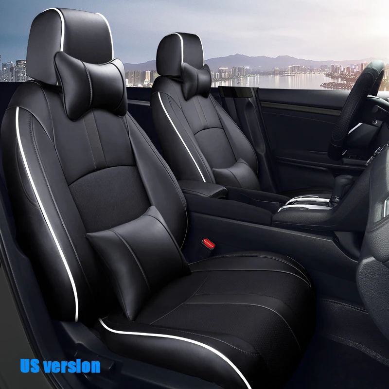 

Полный комплект чехлов на автомобильные сиденья для Honda Civic US версия 2017-2021, 2022-2024 годов, автомобильные запчасти-искусственная кожа