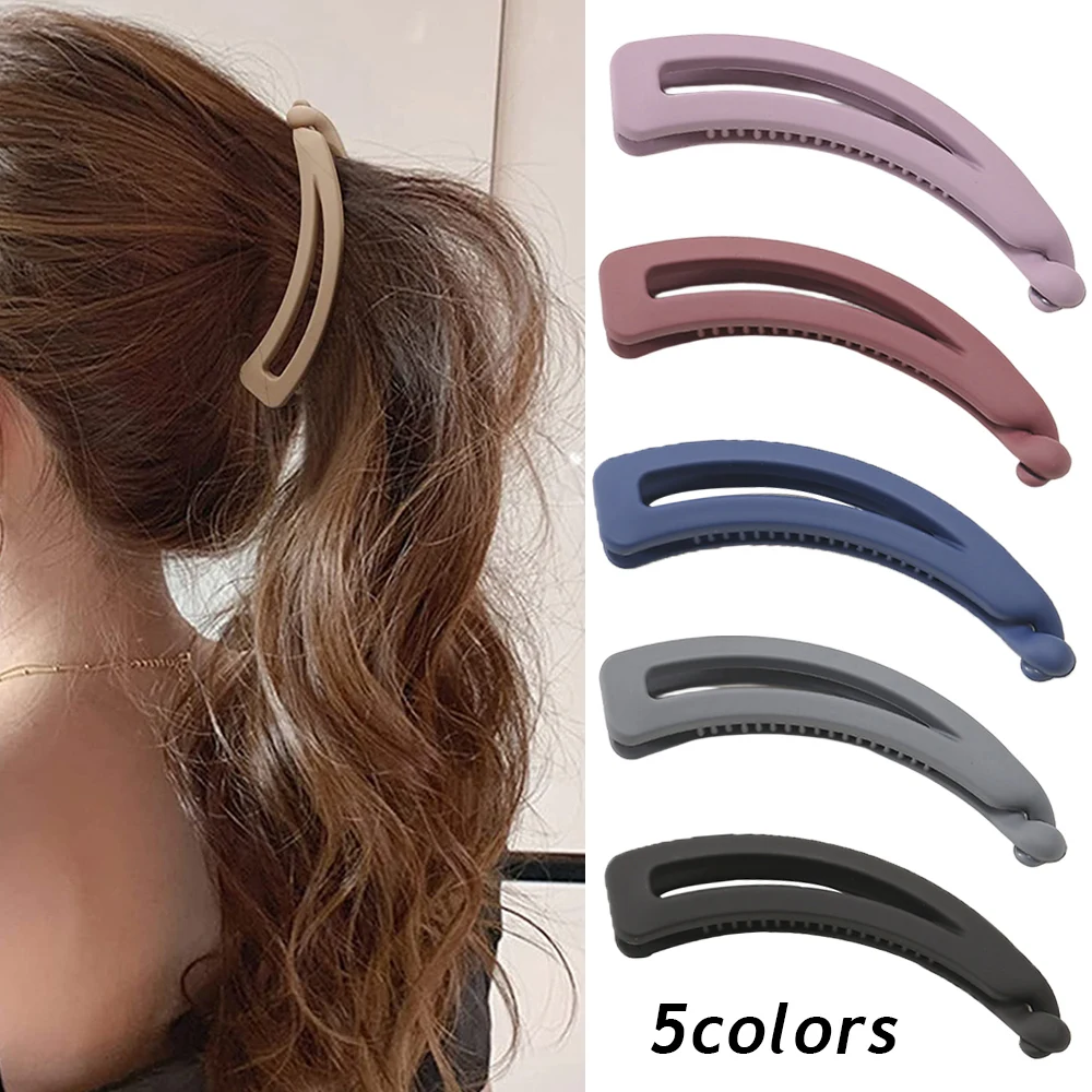 Ponytail Grip Clip Hollow Out Frosted Matte Banana Clip Plastic Hair Barrettes Solid Colorful Claw Clip Elegant Hair Accessories