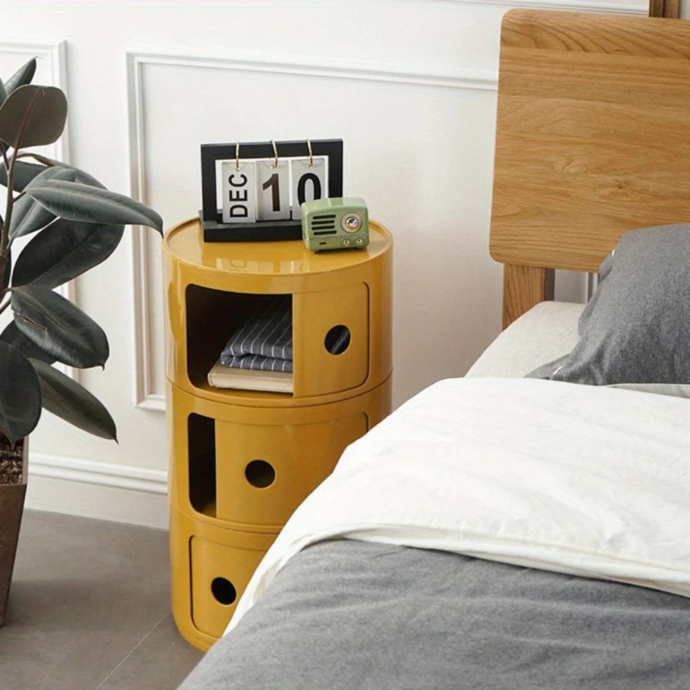 Round Cabinet with Sliding Doors -  Multi-Tiered Round Storage Unit for Living Room Bedroom - Image 6