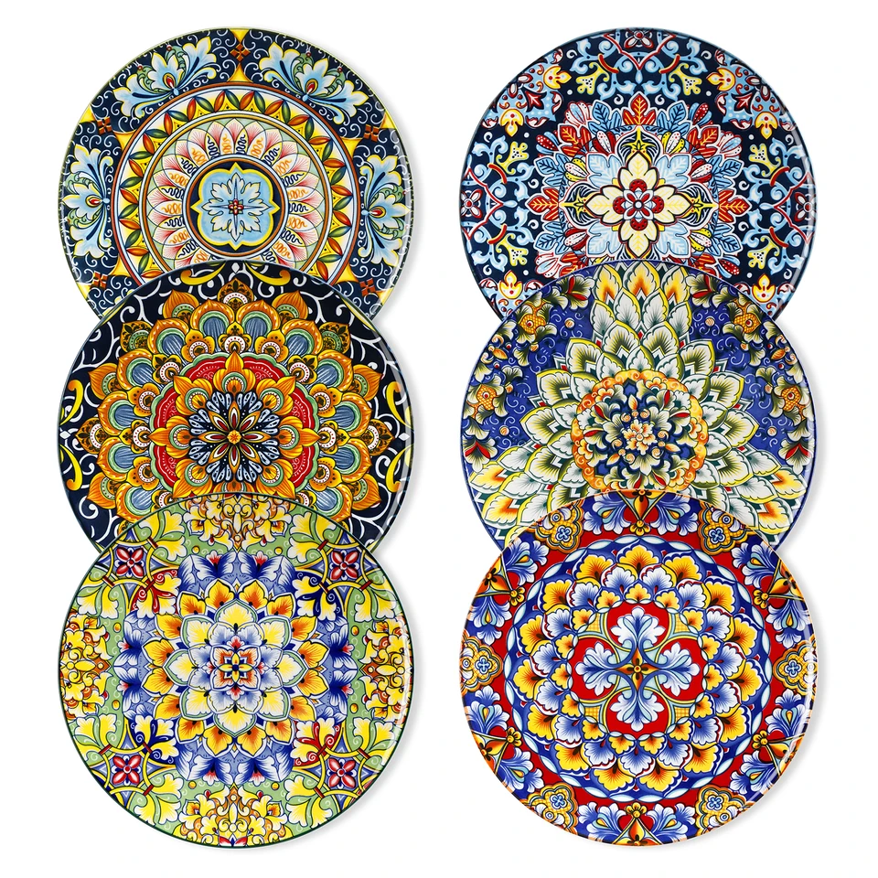 Vibrant Bohemian Ceramic Dinner Plate Set
