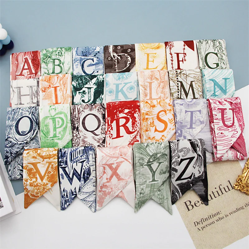 Women Scarves Letters Silk Neckerchief Headbands Letter Print Head