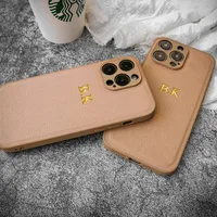 Luxury Personalised Case For iPhone 16 15 14 13 12 11 Pro Max Customized Name initials Letter Leather Cover 7 8 plus XR XS max 2