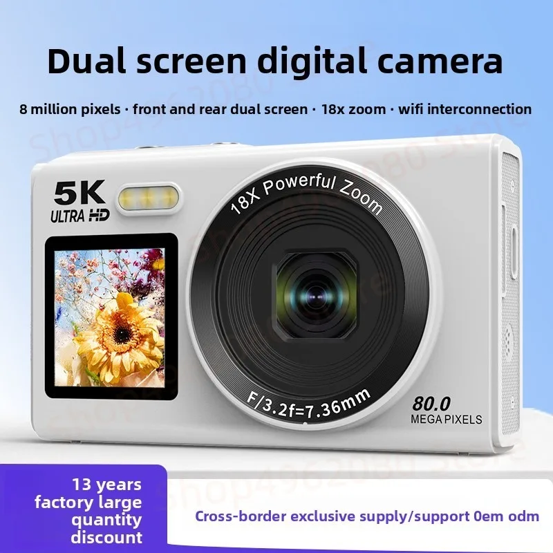 5K 듀얼 스크린 셀카 카메라, WiFi 리모컨, 80MP 18배 광학 줌, 휴대용 브이로그 캠코더 (유튜브, 여행, 학생용)