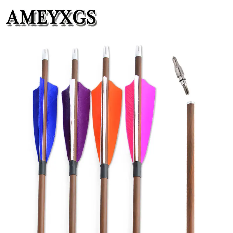 

10pcs 31inch Archery Pure Carbon Arrow Spine 340/400/500/600 4inch Turkey Feather ID6.2mm Hunting Bow Hunting Accessories