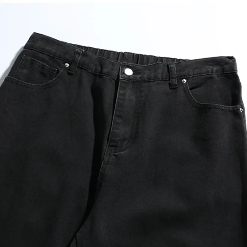 FEWQ Fashion Men's Denim Pants 2024 Autumn Winter New Dark Style Solid Color Straight-leg Elastic Waist Stylish Trousers 24E5233 3