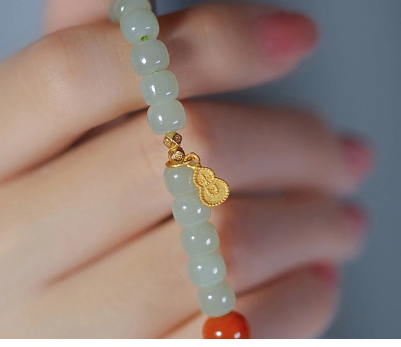 Frauen Strings Heißer Verkauf Explosion Handstring Rote Perlen Designs Mode Natürliche Hetian Jade Armband – Detail 7