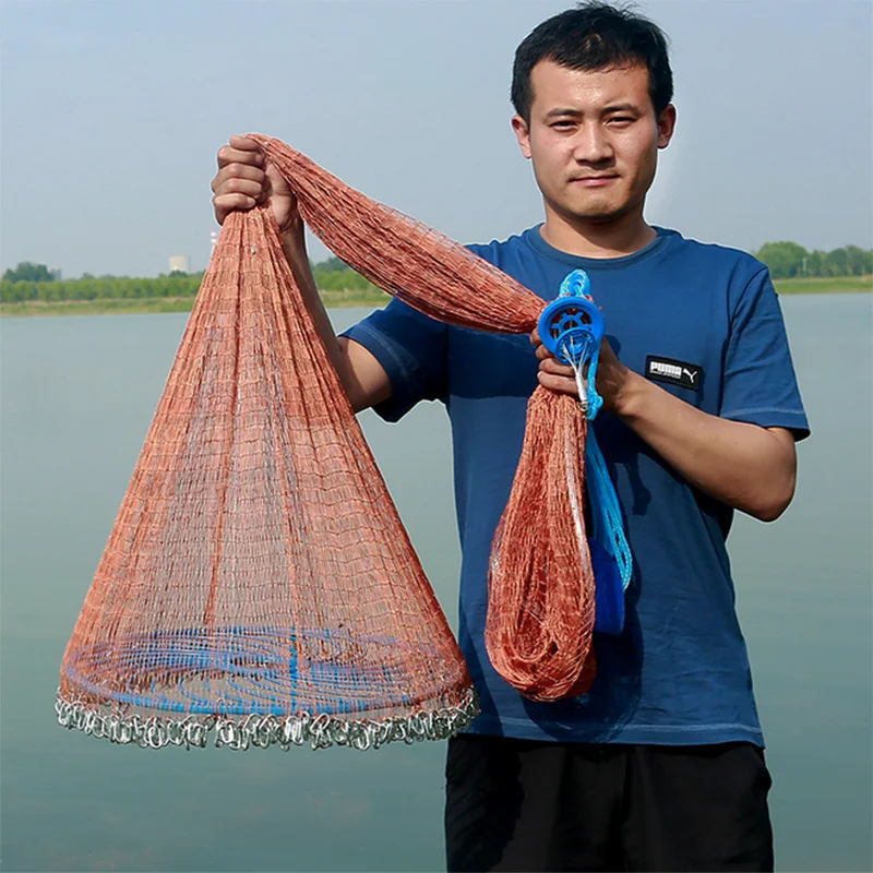 

Lawaia Hand Cast Net Blue Ring Throwing Fishing Network Multi Strand Braided Cable Casting Iron Chain Pendant Fishnet