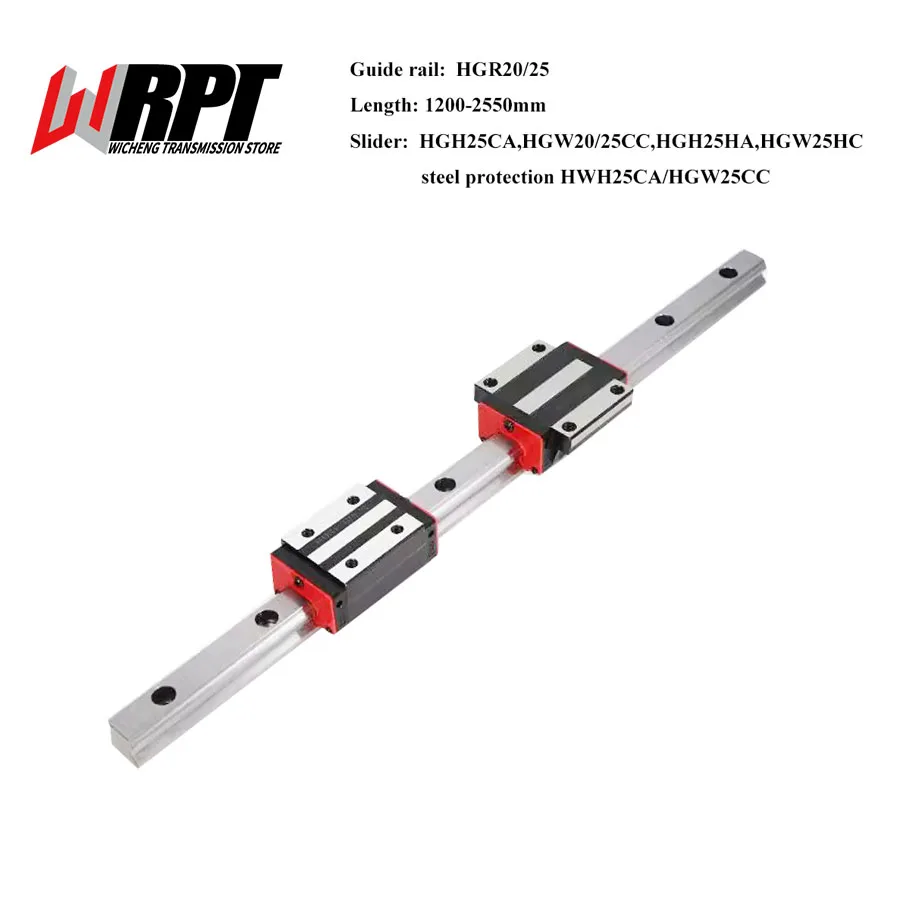 

1PC HGR20 HGR25 Linear Guide 1200-2550mm+2PCS HGW20/25CC HGH25HA HGW25HC HGH25CA Slider Carriages For CNC Engraving Printer Part