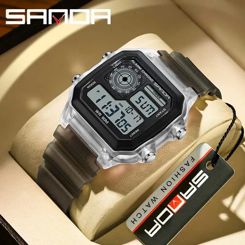 

SANDA men and women Electronic Watch Youth Fashion with Transparent Silicone Strap 50m Waterproof Wristwatches for Student 6133