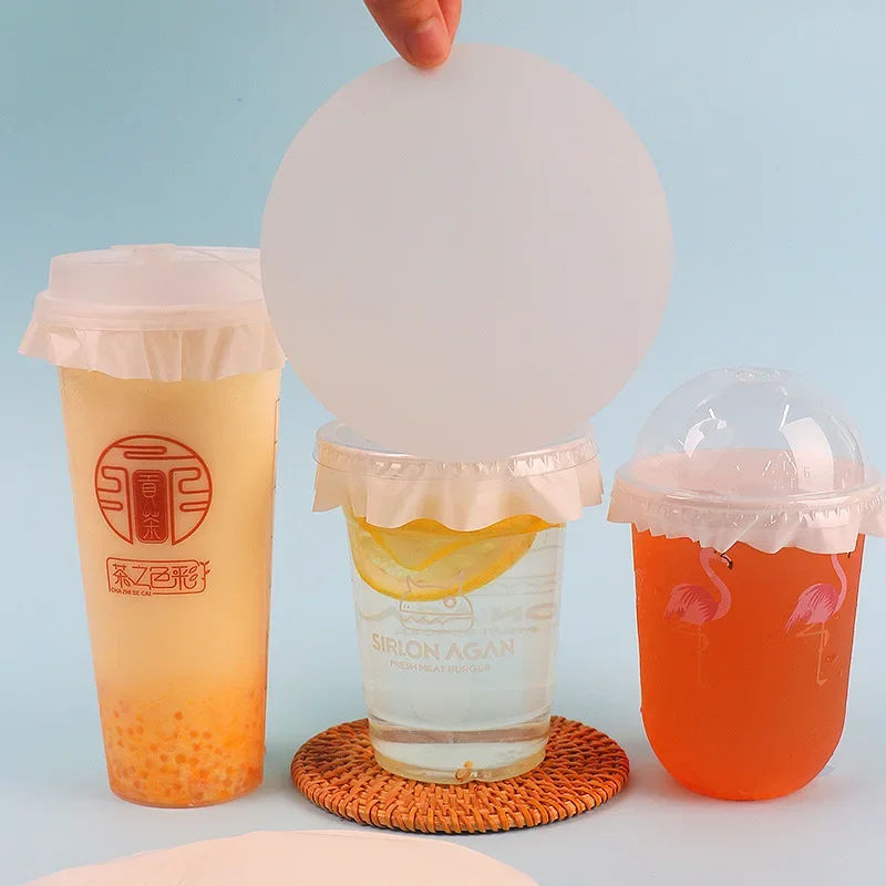 Cup Cover Lid Leak Proof Paper Film 100Pcs for Airtight Cup Lids Disposable Round Shape for Tea Milk Shop