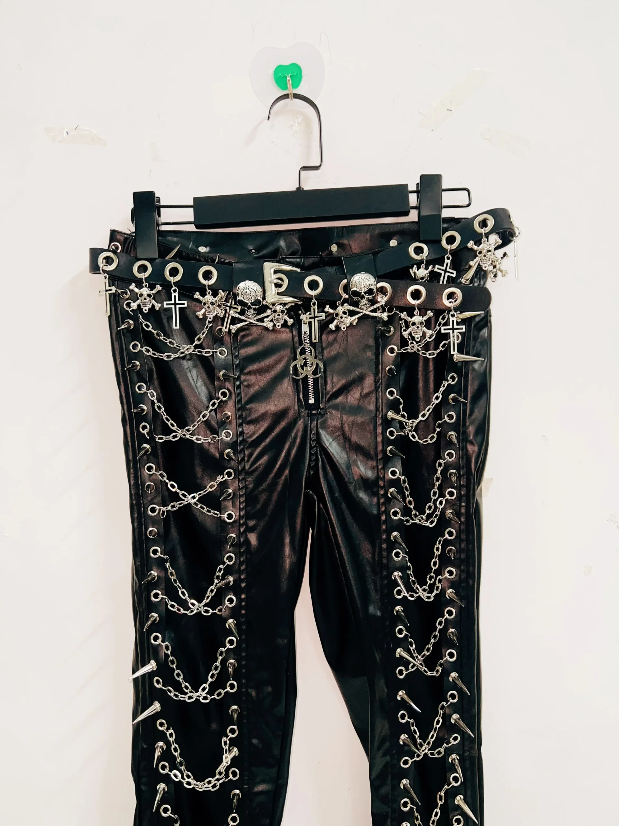 Metal Chain Faux Leather Trousers 5