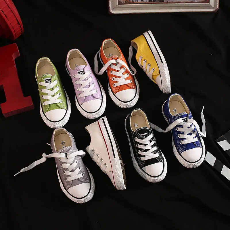 Students Classic Canvas Shoes Camp Style Children\'s Shoes Girls Boys Sneakers Lace-Up Kids Casual Shoes Candy Color Sports Flats